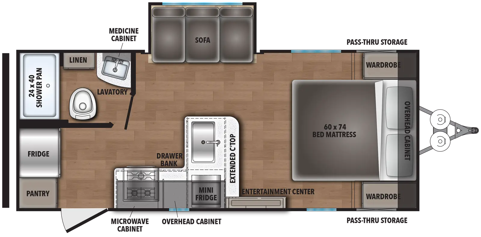 The Shasta 20RB floorplan has one entry and one slide out. Exterior features include: metal exterior. Interiors features include: front bedroom.